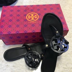 Tory Burch Black Leather Miller Sandals